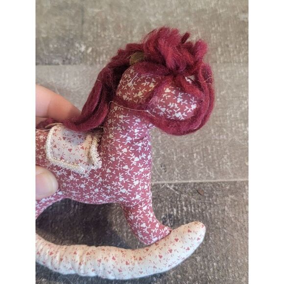 Handmade plush red floral rocking horse ornament Xmas decor - Picture 3 of 4